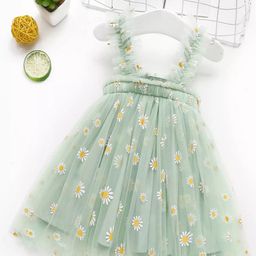 BAESD Infants Girls Floral Printed Net A-Line Dress-36
