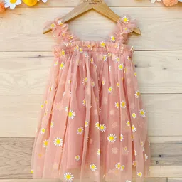 BAESD Girls Floral Printed Net Fit and Flare Opaque Party Dress-21