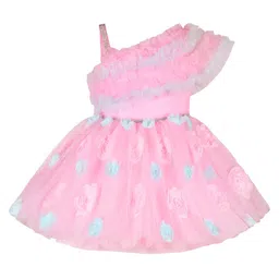 Wish Karo Girls flower Embellished One Shoulder Net Fit & Flare Dress-15