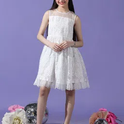 Cherry & Jerry Girls Self Design Sleeveless Round Neck Knee Length Fit & Flare Dress-picture-31