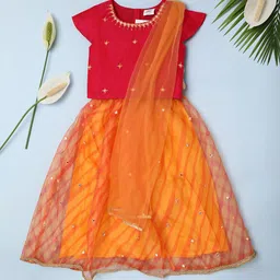V-Mart Girls Floral Embroidered Sequined Fit & Flare Dress-picture-3