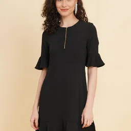 RAASSIO Bell Sleeve Flounce Hem A-Line Dress-image-5