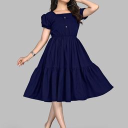 BAESD Women Puff Sleeve Crepe Fit & Flare Dress-image-23