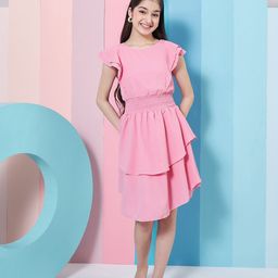 pspeaches Girls Flutter Sleeve Layered Crepe Fit & Flare Dress-image-35