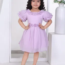 Peppermint Fashion Rainbows Girls Round Neck Flutter Sleeves Crepe Fit & Flare Dress-image-61
