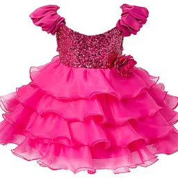 BAESD Round Neck Puff Sleeve Satin Layered Fit & Flare Dress-image-42