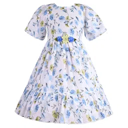 Wish Karo Floral Print Puff Sleeve Satin Fit & Flare Dress-image-90