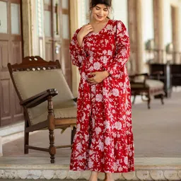Nayo Floral Printed V Neck Maternity Cotton Maxi Dress-picture-26