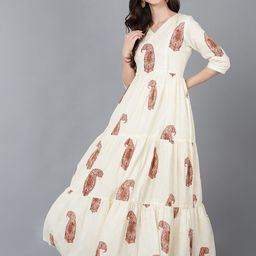 KALINI Ethnic Motifs Print V-Neck Cotton Maxi Dress-image-84