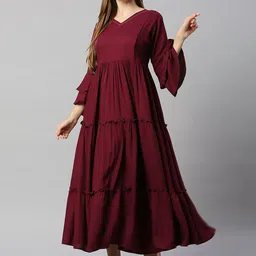 Aanyor Maroon Bell Sleeve Maternity Maxi Dress-15