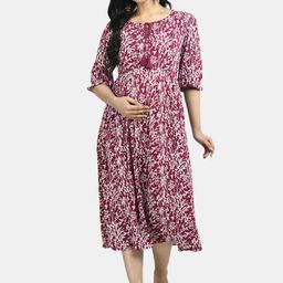 Aaruvi Ruchi Woman Verma Burgundy Floral Maternity Midi Dress-image-29