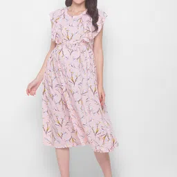 AV2 Peach-Coloured Floral Maternity Midi Dress-image-5