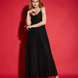 SASSAFRAS Black Shoulder Straps Schiffli Pure Cotton A-Line Dress-image-58