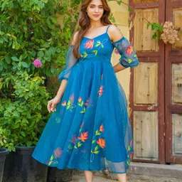 Ambraee Women Floral Hand Painted A-Line Dress-picture-58