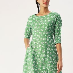 DressBerry Floral Printed Round Neck A-Line Dress-image-61