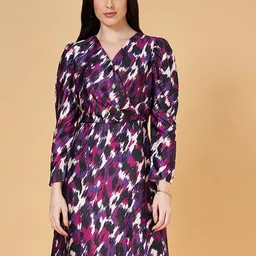 Annabelle by Pantaloons Abstract Printed Puff Sleeves A-Line Dress-picture-2