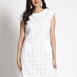 250 DESIGNS Floral Self Design Schiffli Cotton Sheath Dress-image-98