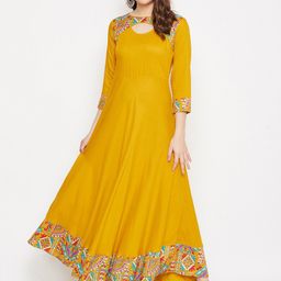 HELLO DESIGN Mustard Yellow Ethnic Anarkali Maxi Dress-image-85