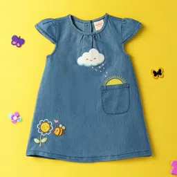 Nauti Nati Infants Applique Short Flutter Sleeves Round Neck Denim A-Line Dress-picture-11