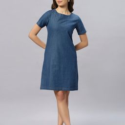 Chemistry Denim Pure Cotton A-Line Knee Length Dress-image-32