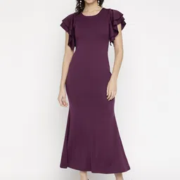 La Intimo Flutter Sleeve Crepe Maxi Dress-image-36