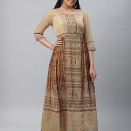 AURELIA Ethnic Motifs Printed Gathered Detail Georgette Maxi Dress-image-82