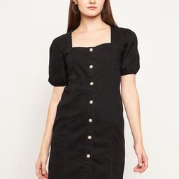Madame Square Neck Puff Sleeves A-Line Dress-image-75