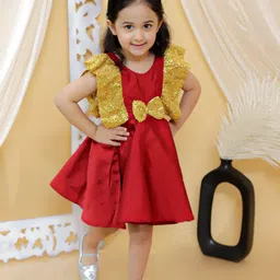 BownBee Girl Embellished Round Neck Flared Sleeves A-Line Dress-image-6