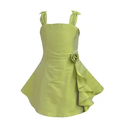 A T U N Girls Lime Green Solid Fit & Flare Dress-16