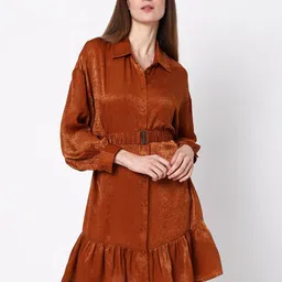 Vero Moda Cuffed Sleeves Shirt Dress With Belt-image-57