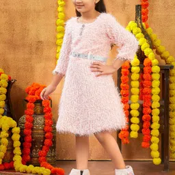 BAESD Girls Self Design Woollen A-Line Dress With Belt-picture-24