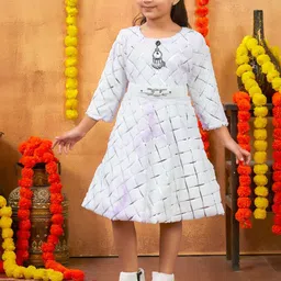 BAESD Girls Embellished Self Design Fit & Flare DressWith Belt-17