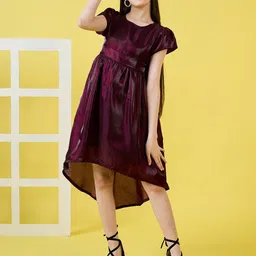Stylo Bug Girls Cap Sleeves Satin A-Line Dress-image-32