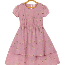 PLUM TREE Girls Floral Print Puff Sleeve Chiffon A-Line Dress-53