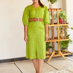 NANGALIA RUCHIRA Women Solid Cotton Sheath Midi Dress-image-47