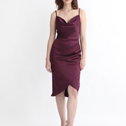 RAREISM Shoulder Straps Sleeveless Gathered Detail Satin Slip-On Sheath Dress-image-43