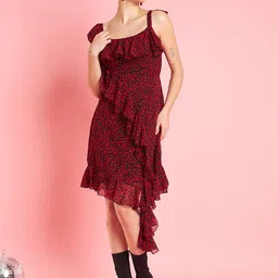 Antheaa Print Shoulder Straps Layered Chiffon Sheath Dress-image-24