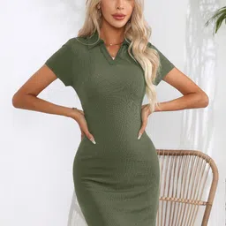 StyleCast Green Shirt Collar Bodycon Dress-image-6