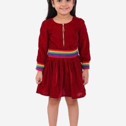 Fairies Forever Girls Maroon & Yellow Striped Velvet Dress-image-7