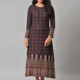 W Plus Size Ethnic Motifs Printed Sequinned Ethnic Maxi Dress-24