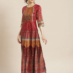 Juniper Ethnic Motifs Printed Fit & Flare Ethnic Dress-image-31