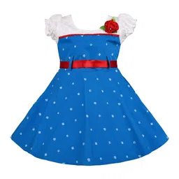 Wish Karo Girls Blue Printed Fit and Flare Dress-image-64