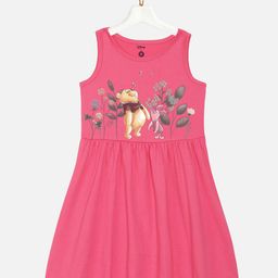 YK Disney Girls Pink & Cream-Coloured Floral Pure Cotton Dress-40