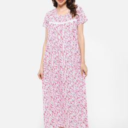 Clovia Floral Printed Pure Cotton Maxi Nightdress-picture-33