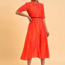 W Red Shirt Midi Dress With Belt-image-66
