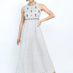 Vishudh White Floral Embroidered A-Line Maxi Dress-picture-25