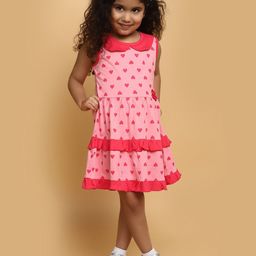 V-Mart Girls Conversational Printed Peter Pan Collar Cotton Fit and Flare Dress-picture-28