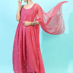 Vishudh Women Pink Ethnic Maxi Dress-image-79