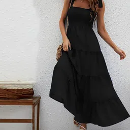 JC Mode Women Shoulder Straps Sleeveless Fit and Flare Maxi Dress-image-5
