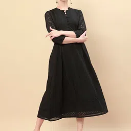 Soch Black Ethnic Motifs Embroidered Georgette Ethnic A-Line Midi Ethnic Dress-image-45